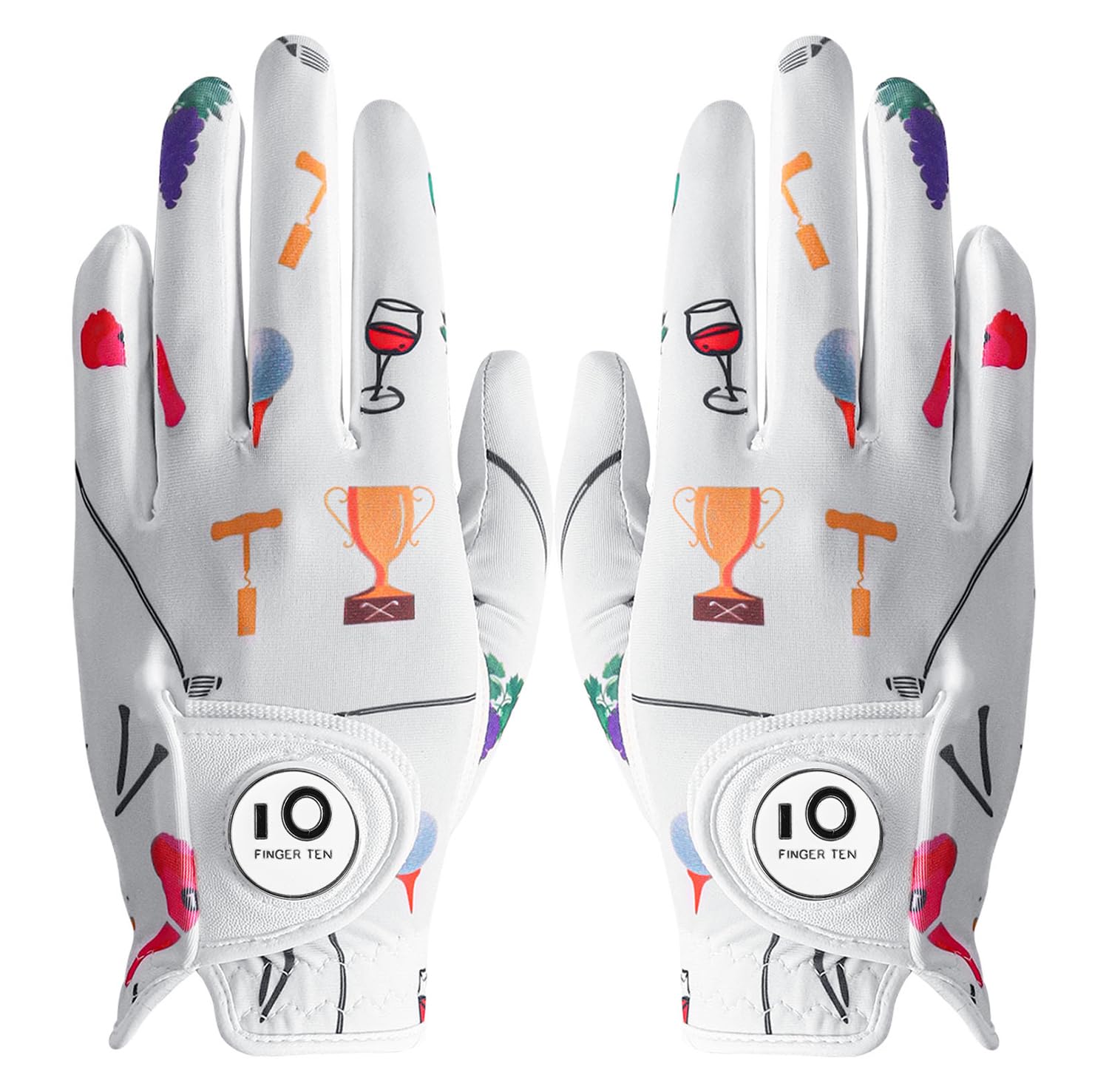 【送料無料】ゴルフグローブ レディース 両手 羊革とマイクロファイバーレザー ストレッチ生地 ソフト 柔らかめ 伸縮 通気 耐摩耗性 滑りにくいグリップ 雨 汗に強い 全天候モデル ゴルフマーカー付き NYS-018 色：ホワイト（両手）、サイズ：18