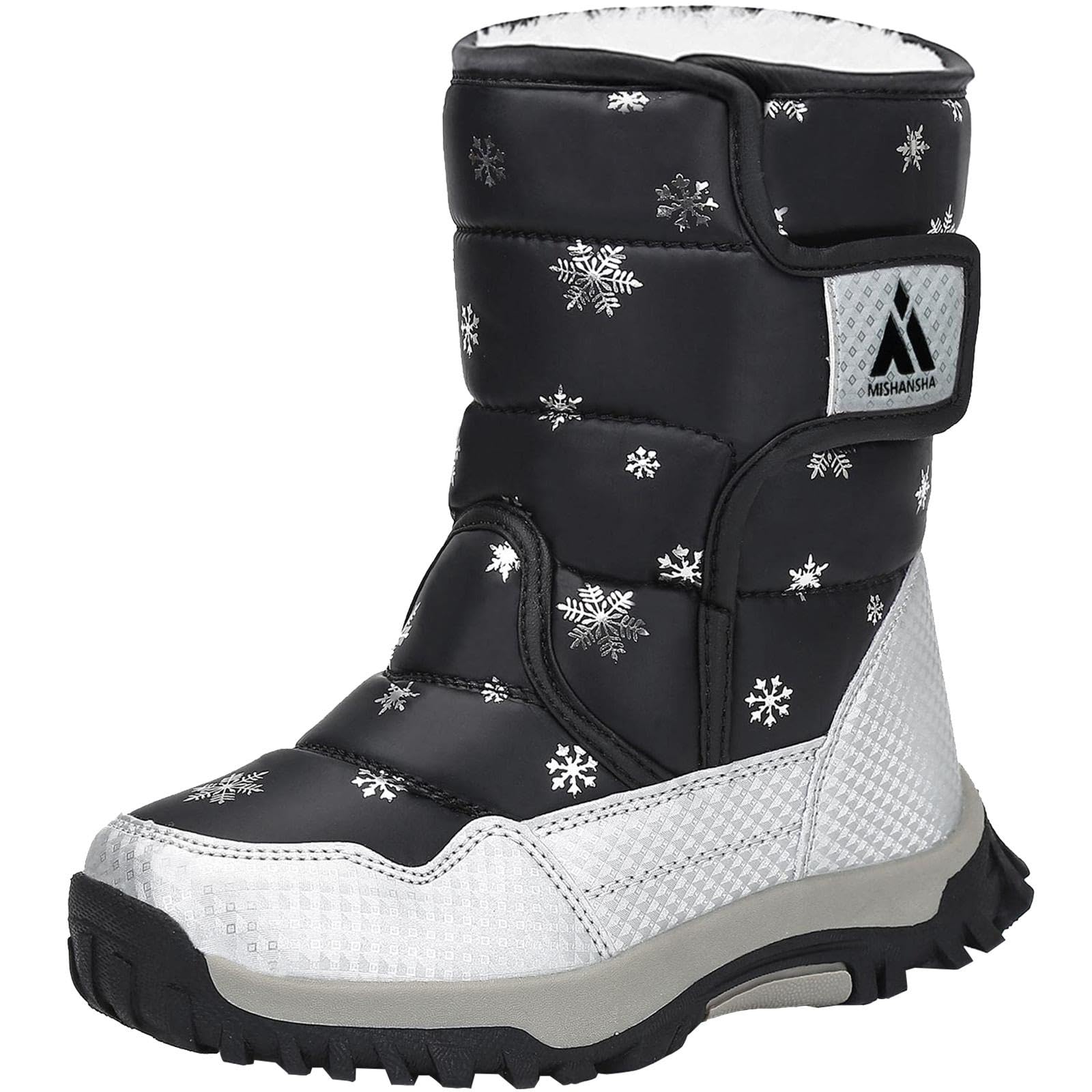 【送料無料】[Putu] スノーブーツ キッズ ジュニア ブーツ 女の子 男の子 防水 保暖 子供 スノーシューズ ウインターブーツ 色：ブラック、サイズ：18.5 cm