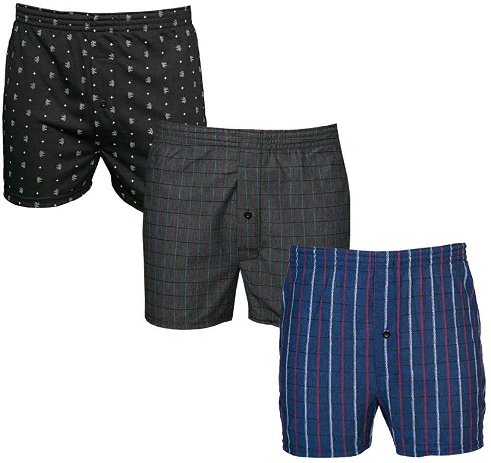 【送料無料】[Y's factory] ニット トランクス メンズ 3枚 4枚 セット 前開き ボタン付き チェック柄 プリント柄 パンツ 下着 吸汗速乾 通気性 色：ランダム3枚セット、サイズ：5L