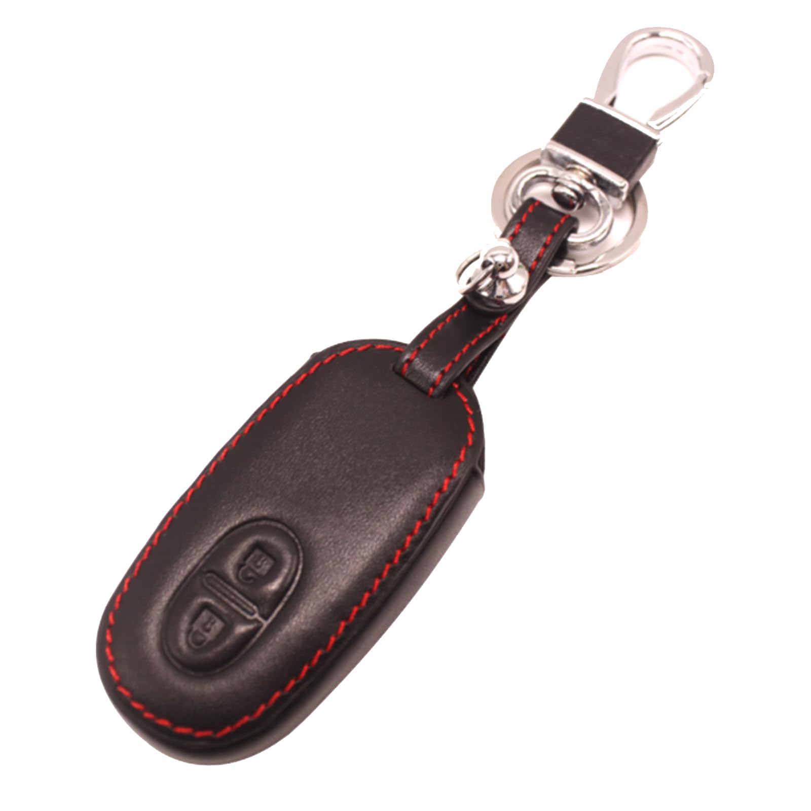【送料無料】[WELLVIE-STORE] SUZUKI スズキ 本革 レザー キーケース ハスラー ワゴンR アルト スペーシア ソリオ ルークス など キーカバー キーホルダー（ブラック×レッド） 色：ブラック、サイズ：※画像のキー形状であれば適合します。