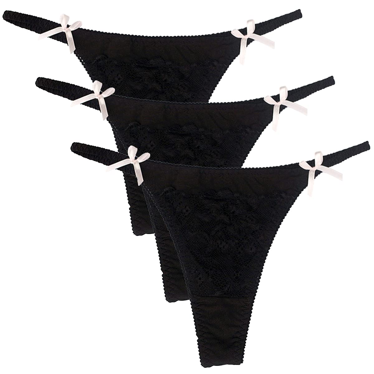 【送料無料】[VIVIMODA] tバック レディース 美尻ショーツ gストリング サテン生地 華やか セクシー ローライズ 女性の下着（3枚組） 色：ブラック組【3枚】、サイズ：S