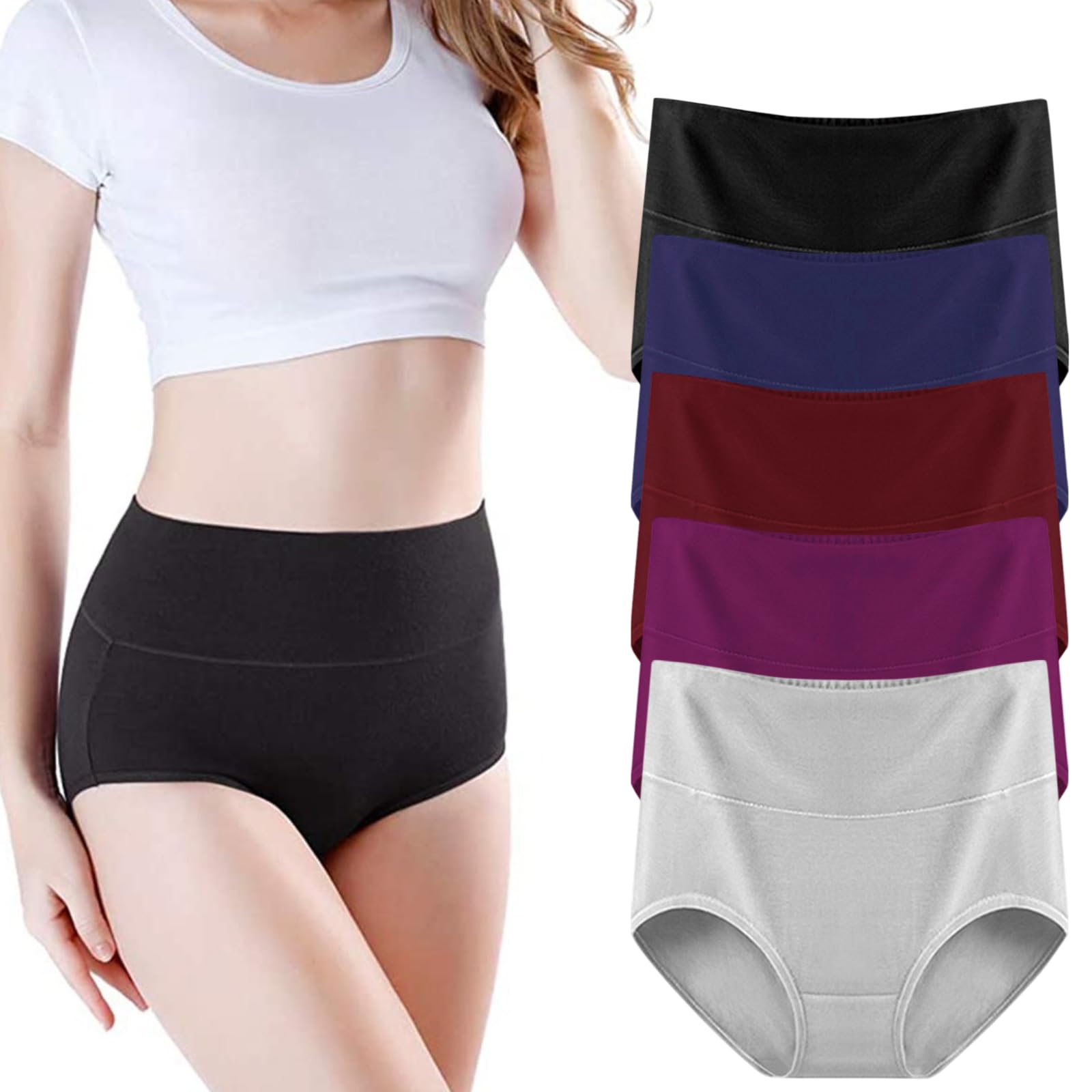 【送料無料】[VICHERIA] ショーツ レディース ハイウェスト 純綿 高通気性と伸縮性 女性 美形ショーツ 深ばき お腹まで包む 産後 骨盤 補正下着 色：F-【5枚セット】、サイズ：M