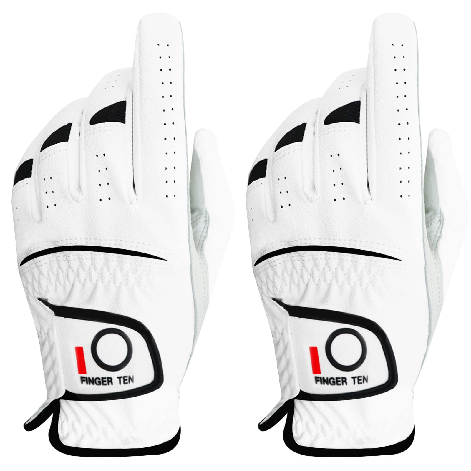 【送料無料】ゴルフグローブ メンズ 天然羊革（手のひら）/合成皮革（手の甲）柔らかめ 伸縮 通気 耐摩耗 滑りにくいグリップ 雨 汗に強い 全天候モデル ゴルフウェア メーカー品質 色：ホワイト、サイズ：23