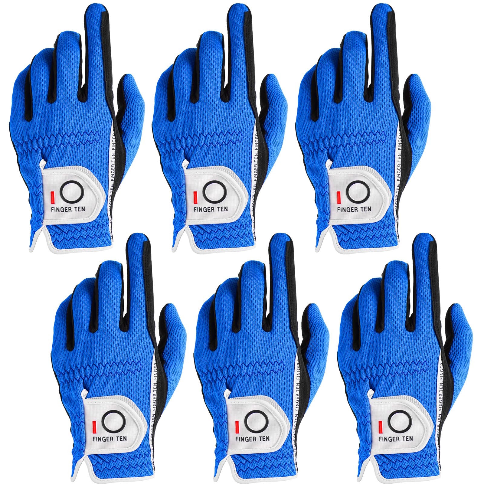 【送料無料】メンズ ゴルフグローブ 右手用 左手用 全天候型滑り止め 柔らかい 繊維布 フィット感 マジックテープ 汗防止 多機能 6枚セット 色:ブルー、サイ...