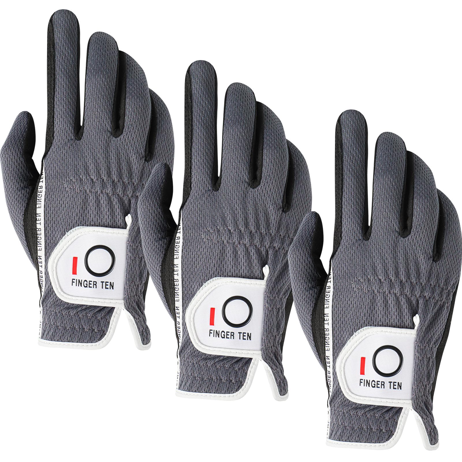 【送料無料】ゴルフグローブ メンズ 3枚セット スウェード調合成皮革 破れにくい 繊維布 メッシュ素材 通気 速乾 耐摩擦性 マジックテープ 多機能 全天候型 ゴルフ用手袋 DKX-008 色：グレー(右手用)、サイズ：24