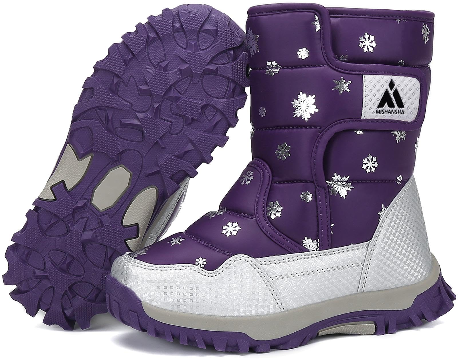 【送料無料】[Mishansha] スノーブーツ キッズ 冬 裏ボア 防寒 防水 防滑 ブーツ 雪遊び 子供 長靴 男の子 女の子 色：パープル、サイズ：17.0 cm