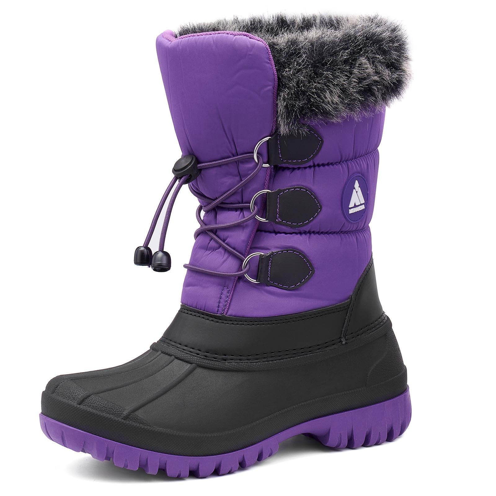 【送料無料】[Mishansha] キッズ スノーブーツ 男の子 女の子 裏ボア 防寒 防滑 ウインター 子供 冬用 長靴 アウトドア ブーツ 通学 外出 雪遊び 色：パープル038、サイズ：20.5 cm