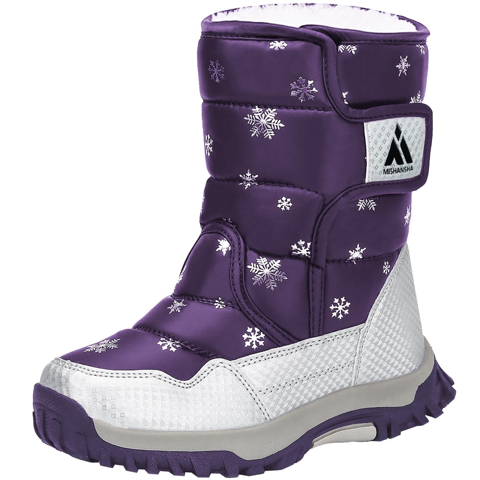 【送料無料】[Putu] スノーブーツ キッズ ジュニア ブーツ 女の子 男の子 防水 保暖 子供 スノーシューズ ウインターブーツ 色：パープル、サイズ：17.0 cm