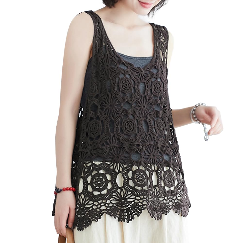 【送料無料】[Ladyangel] ベスト レディース チョッキ 透かし編み 刺繍 トップス レトロ ノースリーブ ..