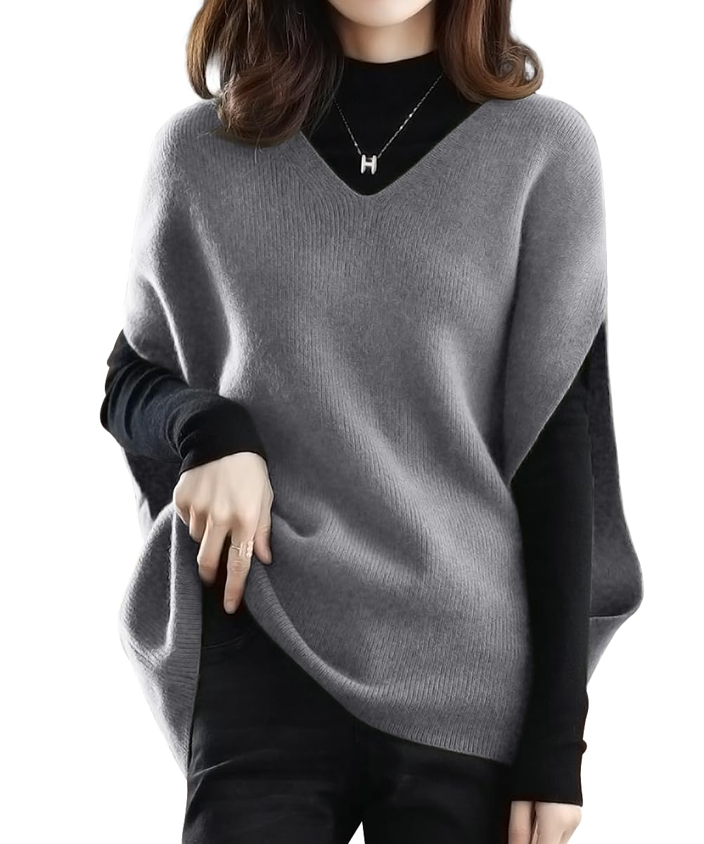 【送料無料】[Ladyangel] ニットベスト レディース トップス Vネック ドロップショルダー 重ね着 ゆる感 ゆったり 柔らかい 暖かい 無地 体型カバー オーバーサイズ プルオーバー カジュアル 秋冬 9色 色：グレー、サイズ：Free Size