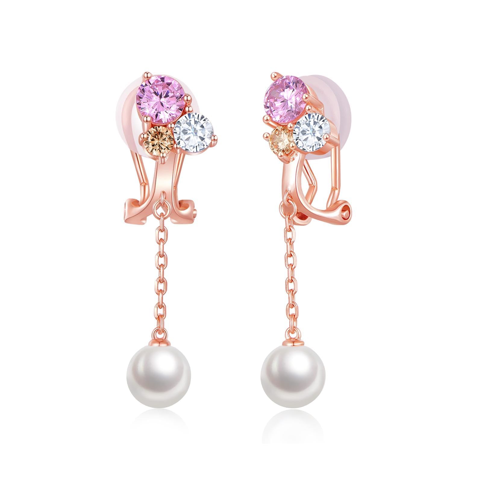 【送料無料】FH.bird パール イヤリング レディース 揺れる 痛くない シルバー925 金属アレルギー対応 可愛い ノンホールピアス ピンクゴールド ロング 演奏会 おしゃれ 女性 ジュエリー 20代 30代 40代 色：ロング -ピンクゴールド、サイズ：Medium