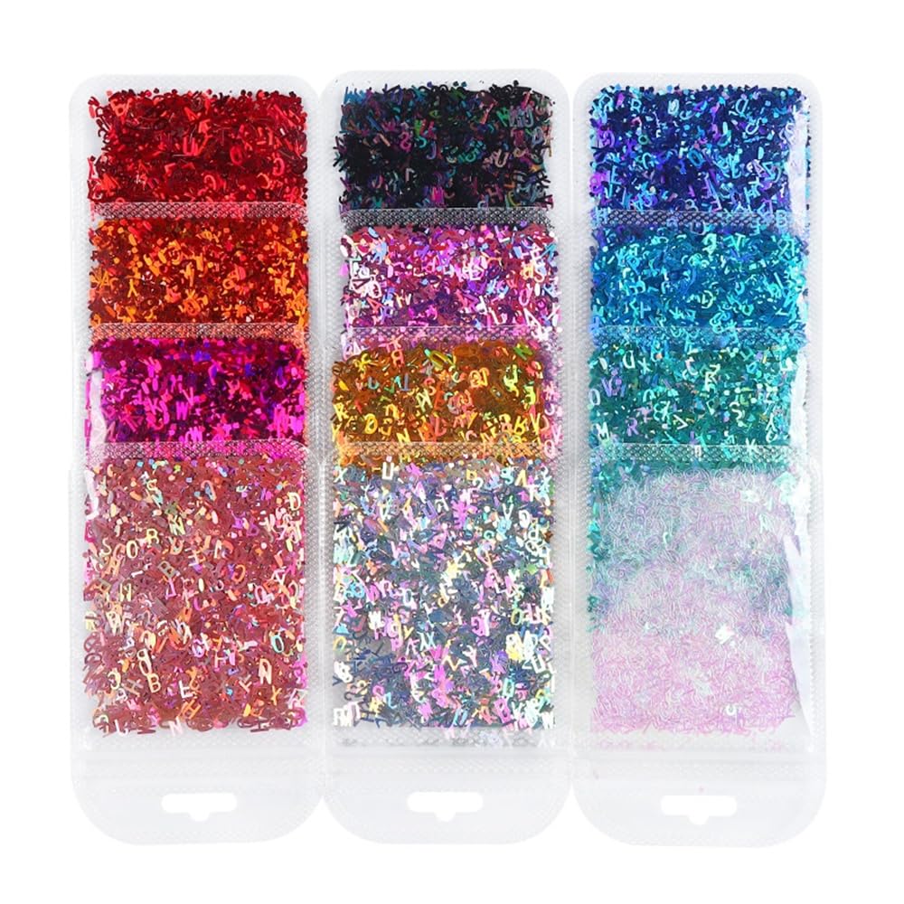 【送料無料】MACUJO アルファベット ホログラム カラフルスパンコール レジン ネイル 封入パーツ DIY ..