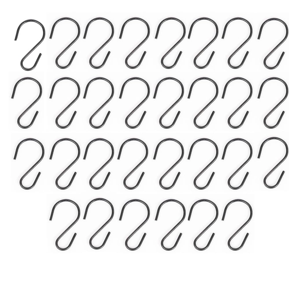 【送料無料】SSZYMAOYI フック s字 フック 4.4cm×30pcs ブラック s字フック 小 sカン 錆びない キッチン クローゼット 洗面所 玄関 お風呂用 色：黒