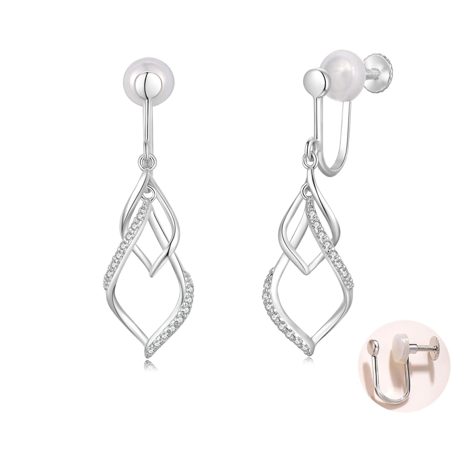 【送料無料】FH.bird 痛くないイヤリング レディース 「揺れる葉」透かし彫りデザイン シルバー925 金属アレルギー対応 イヤリング かわいい シンプル 上品 大人 おしゃれ 彼女 プレゼント 女性 人気 20代 30代 40代 色：ホワイト、サイズ：medium