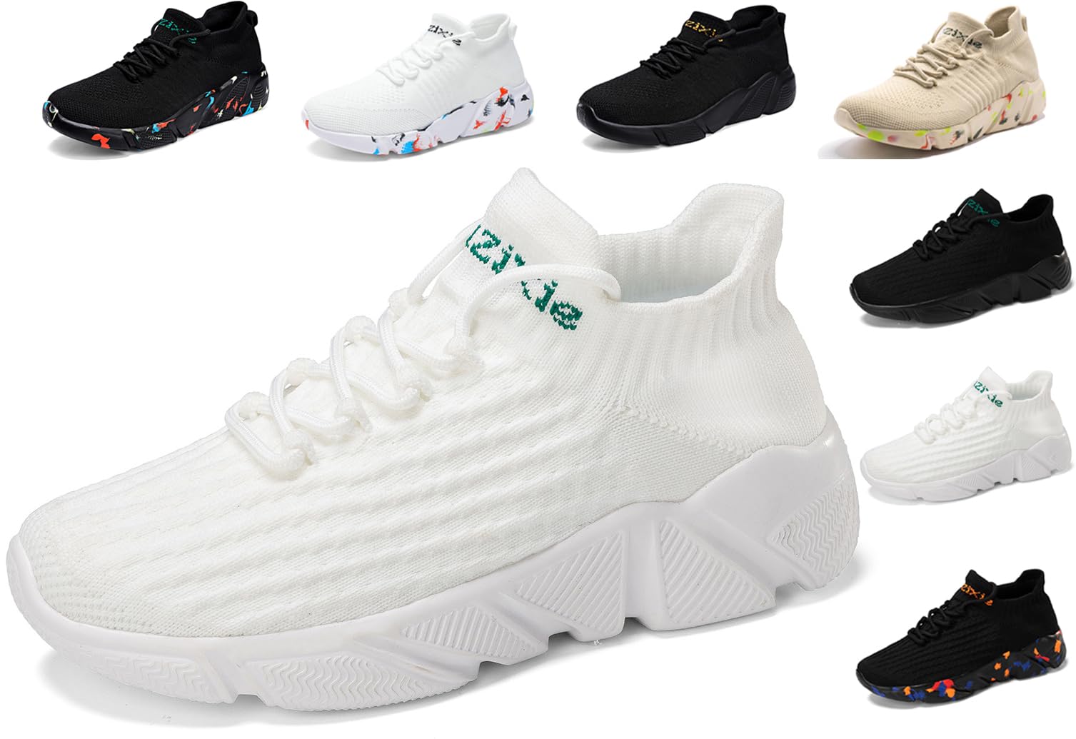 【送料無料】[Chomena] シューズ メンズ レディース スニーカー ランニングシューズ スポーツシューズ 運動靴 黒 白 ウォーキングシューズ スリッポン トレーニング カップル 靴 ジョギング 厚底 幅広 大きい 人気 男女兼用 カジ 色：ホワイト/グリーン、サイズ：24.0 cm