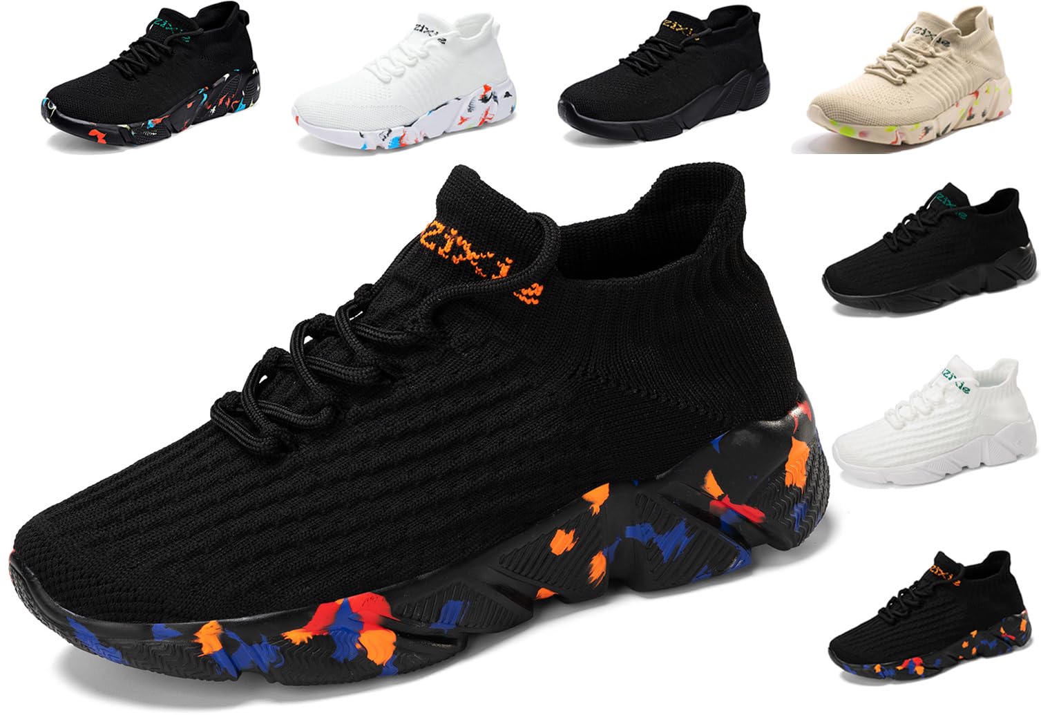 【送料無料】[Chomena] シューズ メンズ レディース スニーカー ランニングシューズ スポーツシューズ 運動靴 黒 白 ウォーキングシューズ スリッポン トレーニング カップル 靴 ジョギング 厚底 幅広 大きい 人気 男女兼用 カジ 色：ブラック/イエロー、サイズ：25.0 cm