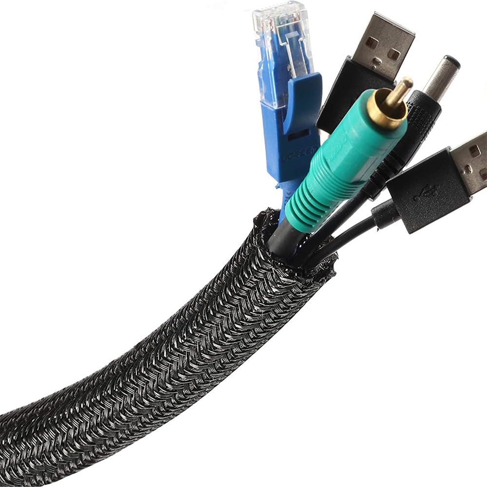 【送料無料】Wellvie ケーブル収納スリーブ ケーブルカバー 5M/10M 白 黒 直径13mm 黒編組ケーブルカバ..