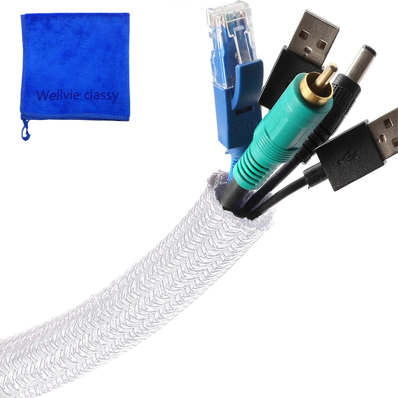 【送料無料】Wellvie ケーブル収納スリーブ ケーブルカバー 5M/10M 白 黒 直径13mm 黒編組ケーブルカバ..