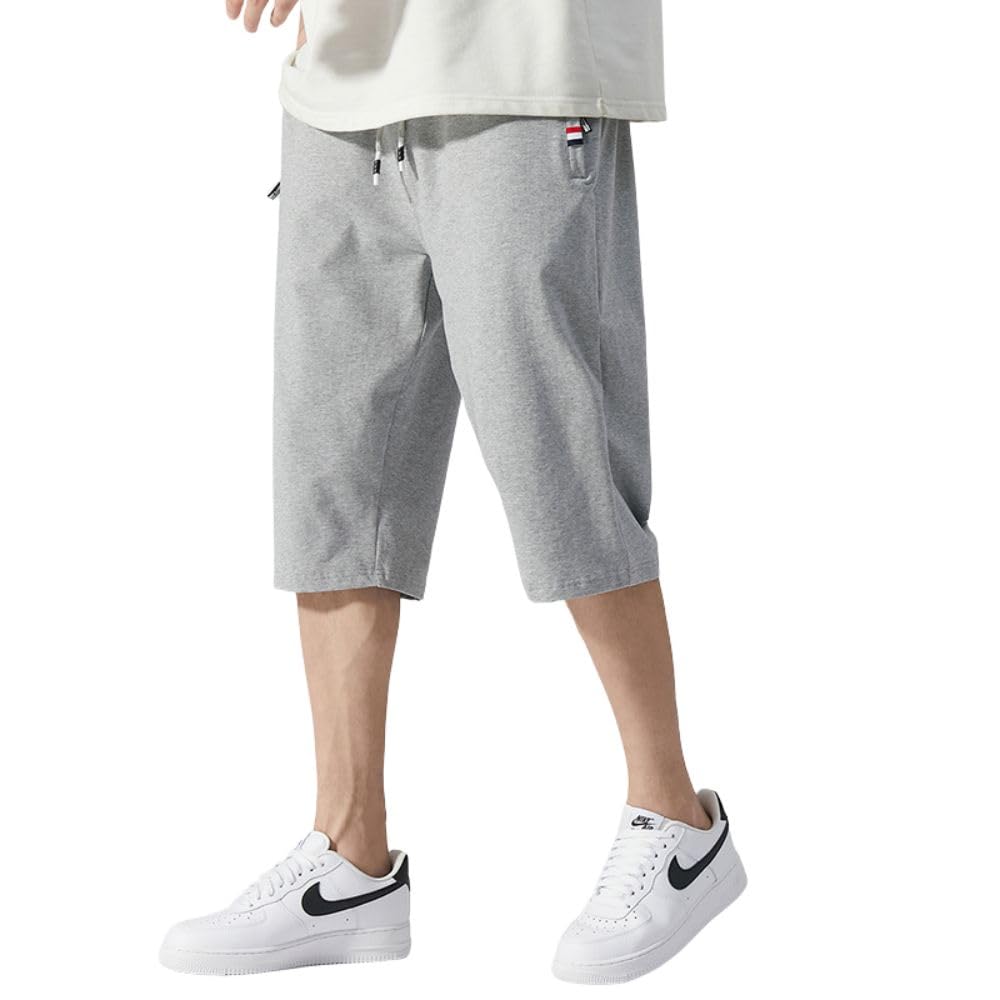 【送料無料】スポーツ ハーフパンツ クロップドパンツ 夏服 メンズ 七分丈 半ズボン アウトドア ショートパンツ ボトムス 大きい サイズ ゆったり 無地 半ズボン アウトドア ショートパンツ ボトムス ランニング ジッパーポケット 涼しい 色：#248-グレー、サイズ：3XL