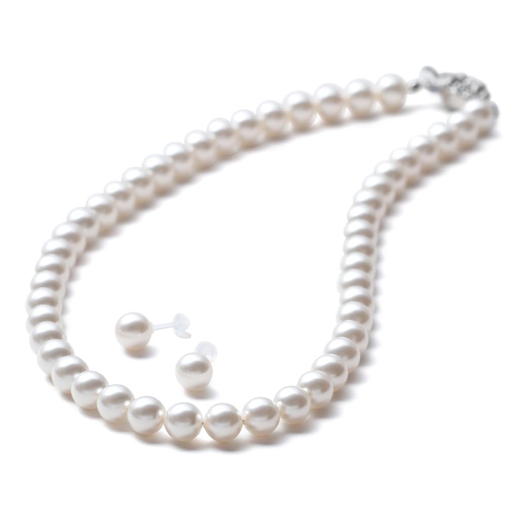 【送料無料】[VOTRE COUTURE] パールネックレスセット 8mm シルバー 樹脂ピアス 樹脂イヤリング