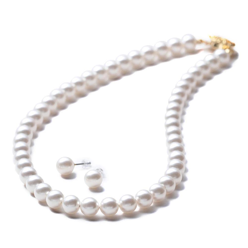 【送料無料】[VOTRE COUTURE] パールネックレスセット 8mm ゴールド チタンピアス 真鍮イヤリング