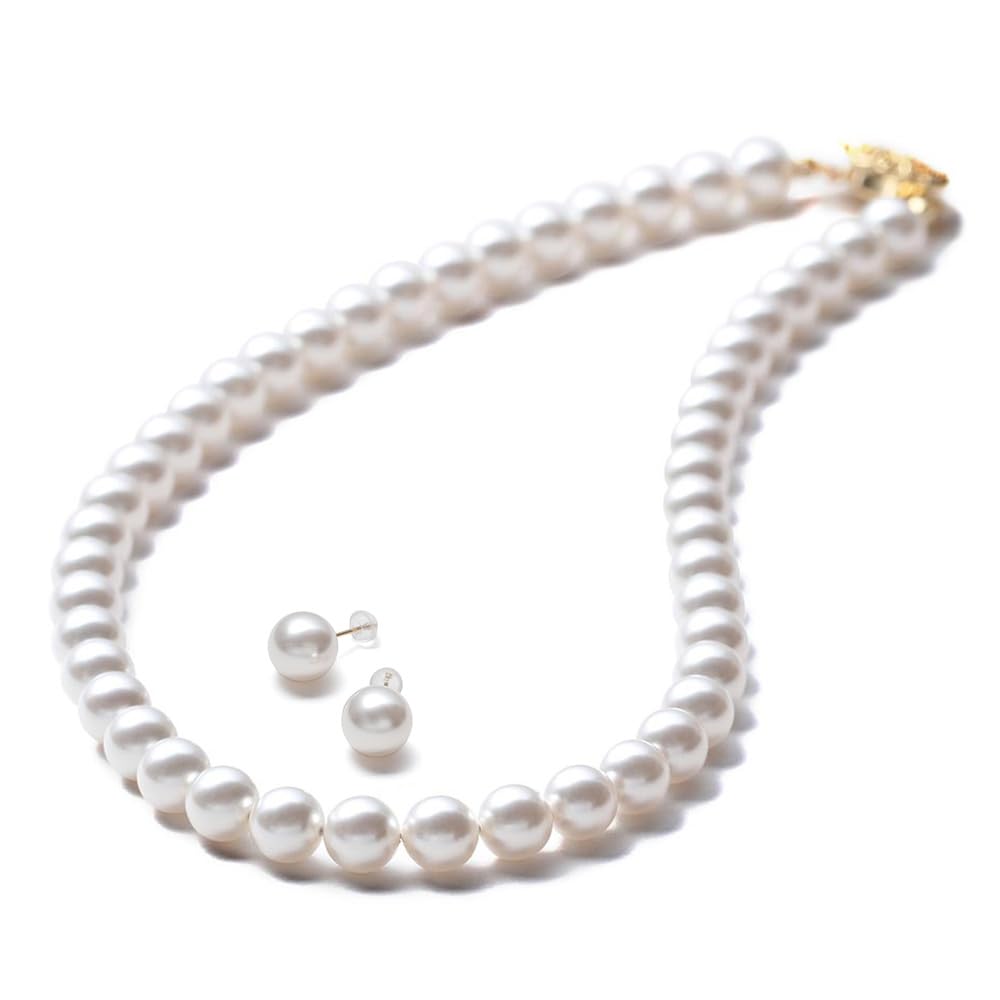 【送料無料】[VOTRE COUTURE] パールネックレスセット 8mm 18金ピアス プラチナピアス