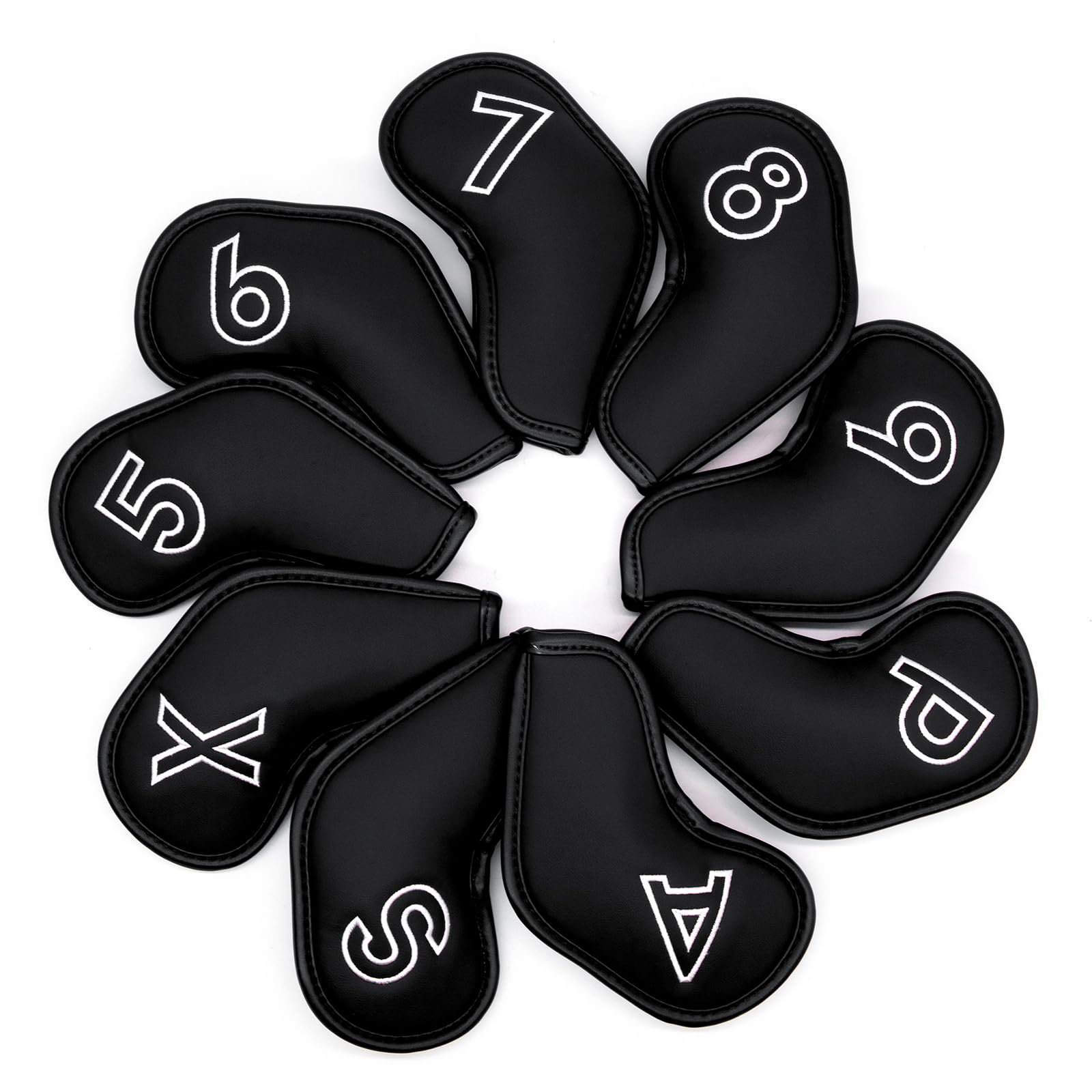 【送料無料】ゴルフアイアンカバー 9枚セット レザー素材 番手付き スリクソン キャロウェイ タイトリスト ピン対応 男女兼用 色:ブラック