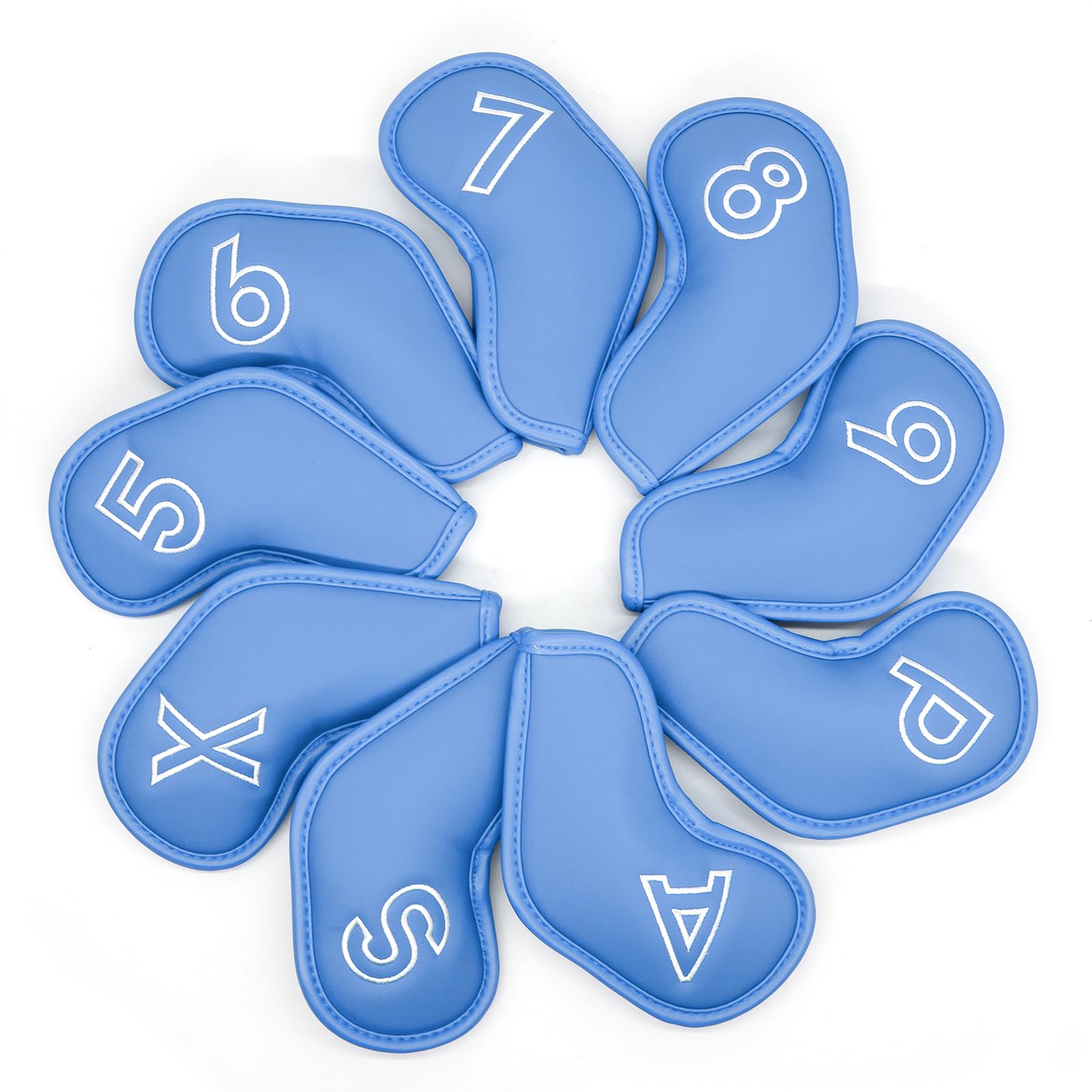 【送料無料】ゴルフアイアンカバー 9枚セット レザー素材 番手付き スリクソン キャロウェイ タイトリスト ピン対応 男女兼用 色:青い