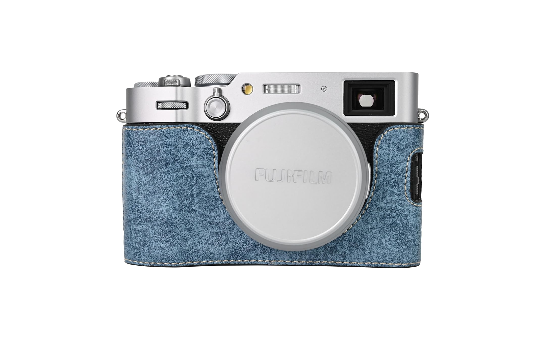 【送料無料】Rieibi X1006 ボディケース、 X100VI専用 ケース デジタルカメラ fuji X100VI ケース 富士 デジタルカメラ X100VI ハーフ保護カバー X1006 ベースケース 電池交換便利 三脚ネジ穴付き PUレザー 色：デニムカラー