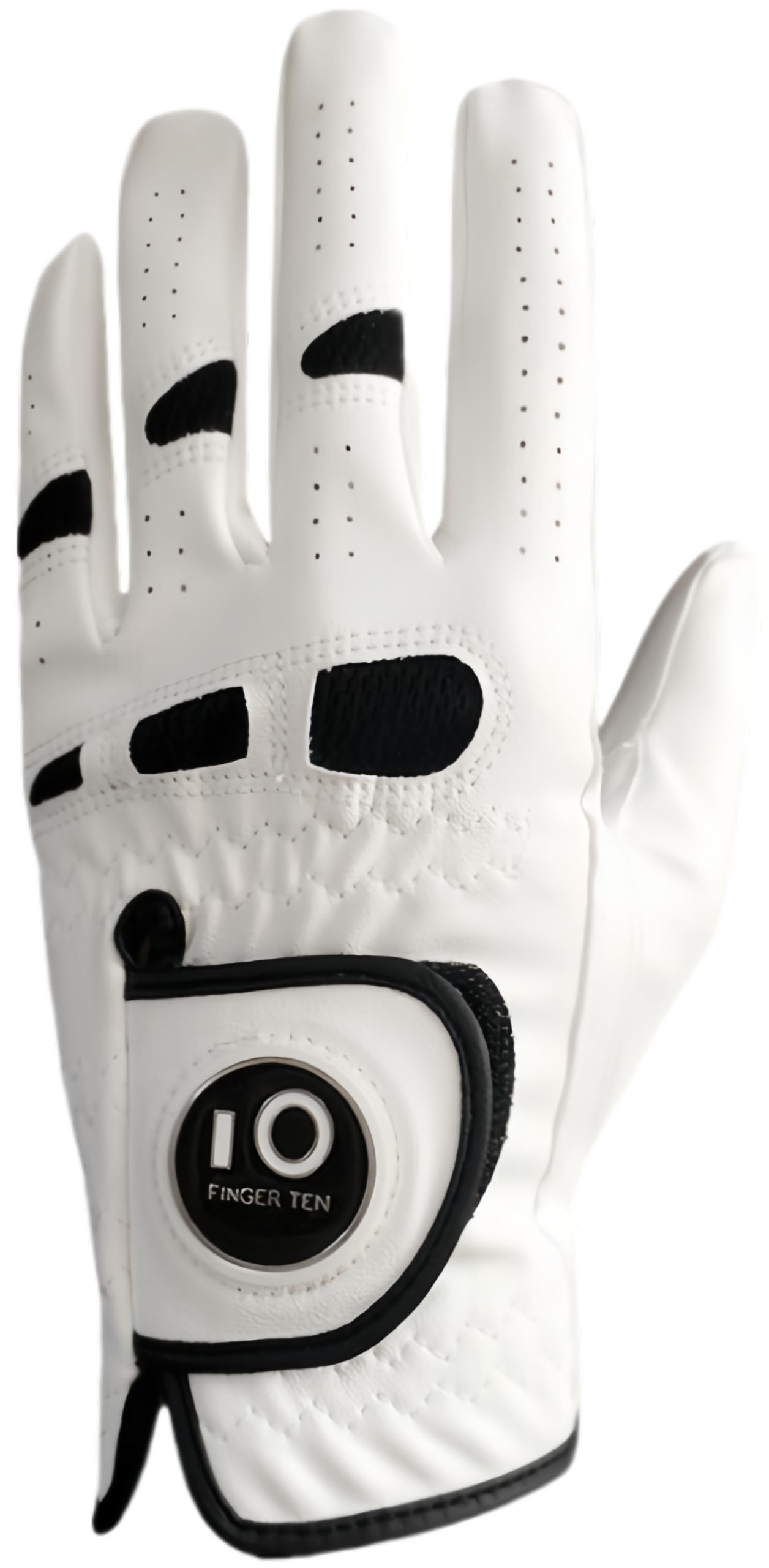 【送料無料】ゴルフグローブ メンズ 天然皮革と合成皮革の組み合わせ 柔らかめ 伸縮 通気 耐摩耗 滑りにくいグリップ 雨 汗に強い 全天候モデル ゴルフマーカー付き NQYZ-023 色：ホワイト、サイズ：26