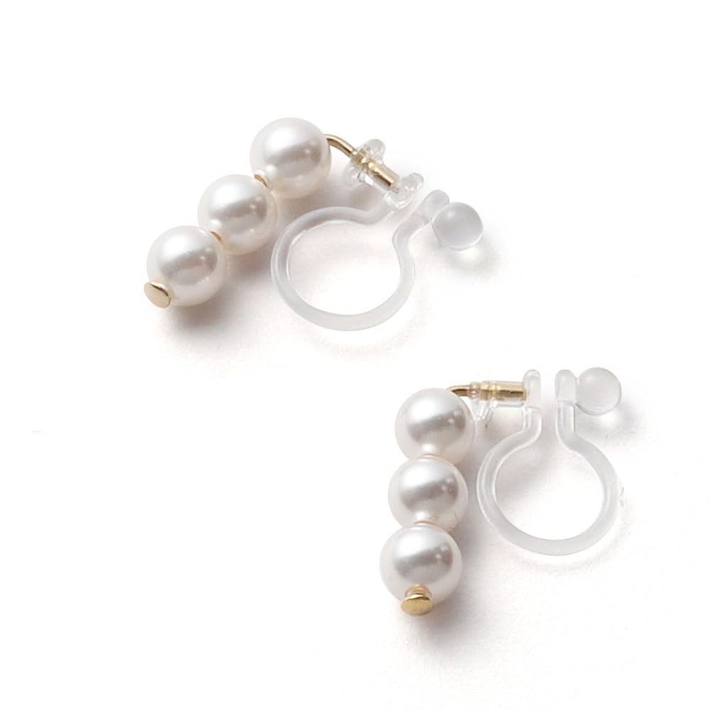 【送料無料】[VOTRE COUTURE] パールイヤリング 3連 グランプレミアム 樹脂 ホワイト シルバー ゴールド ブランド3年 色：ゴールド、サイズ：3mm