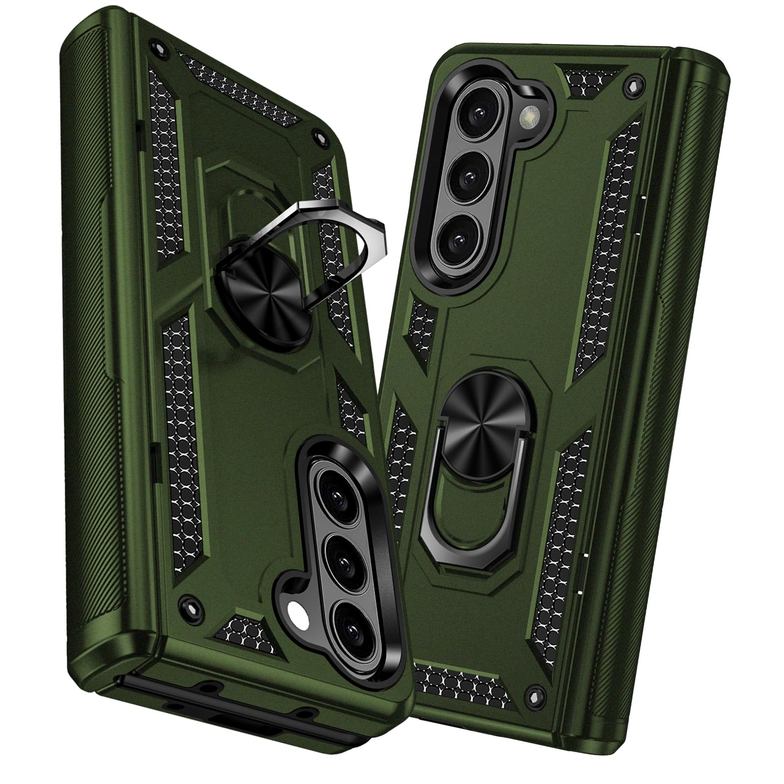 【送料無料】TMUJWS Galaxy Z Fold6 5G ケース リング 耐衝撃 衝撃吸収 傷防止 全面保護 カメラ保護 スタンド付き TPU+PCバンパー 指紋防止対策 二重構造 360度回転 防塵 車載ホルダー対応 黄変防止 米軍MIL規格 軽量 薄 色：アーミーグリーン、サイズ：Galaxy Z Fold 6