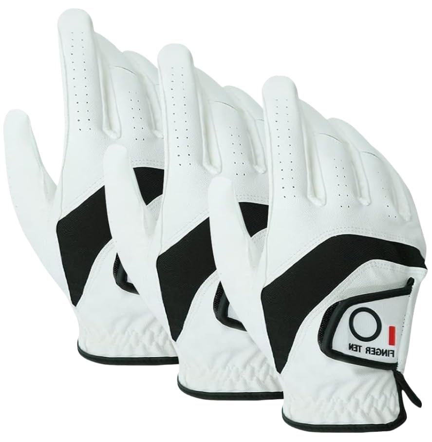 【送料無料】ゴルフグローブ メンズ 3枚セット 天然皮革と合成皮革の組み合わせ ソフト 柔らかめ 伸縮性 通気性 滑りにくいグリップ 雨 汗に強い 全天候モデル...