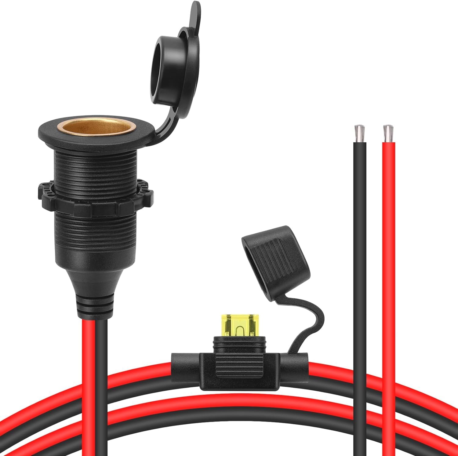 【送料無料】SensaBliss DC12V/24V シガーライターソケット 延長ケーブル 20A 13AWG ふた付き 防水 防..