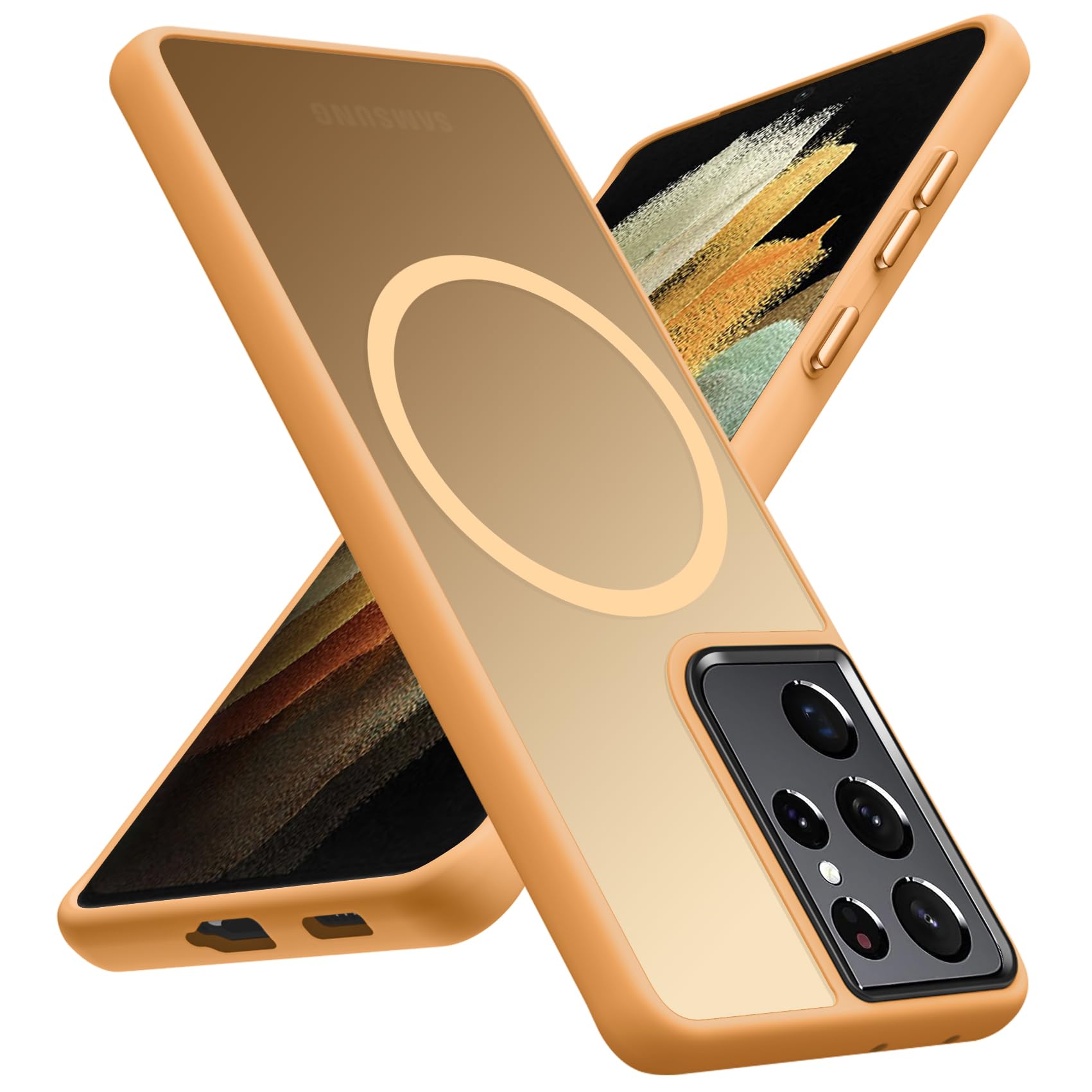 【送料無料】TMUJWS Galaxy S21 用ケース クリア 耐衝撃 衝撃吸収 TPU+PC 二重構造 米軍MIL規格 全面保護カバー ギャラクシー s21 用ケース 透明 6.2インチ マット ストラップホール付き 黄変しにくい 指紋防止 耐久 おしゃれ 人 色：イエロー、サイズ：Galaxy S21 Ultra