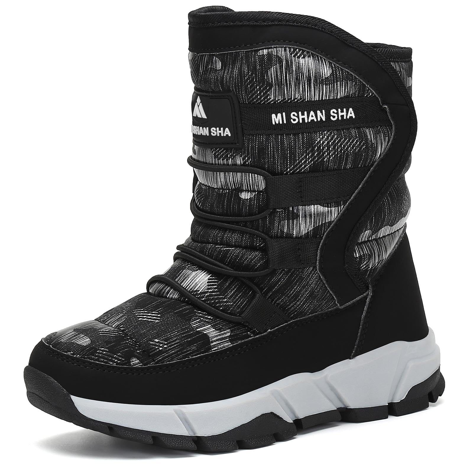 【送料無料】[Mishansha] キッズ スノーブーツ 男の子 女の子 裏ボア 防寒 防滑 ウインター 子供 冬用 長靴 アウトドア ブーツ 通学 外出 雪遊び 色：ブラック60、サイズ：18.0 cm