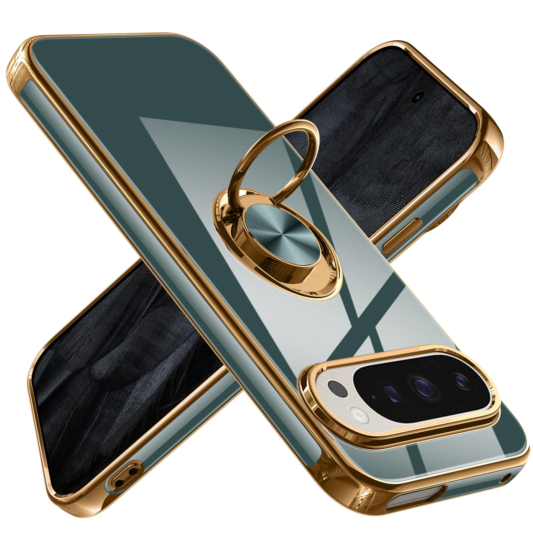 【送料無料】Google Pixel 9 Pro 用ケース/Google Pixel 9 用ケース リング 耐衝撃 レンズ保護 軽量 グーグル ピクセル 9/9pro 用ケース メッキ加工 ソフトケース スタンド機能 車載ホルダー対応 サラサラ触り心地 MZ85-P9 色：グレー、サイズ：Pixel 9/Pixel 9 Pro