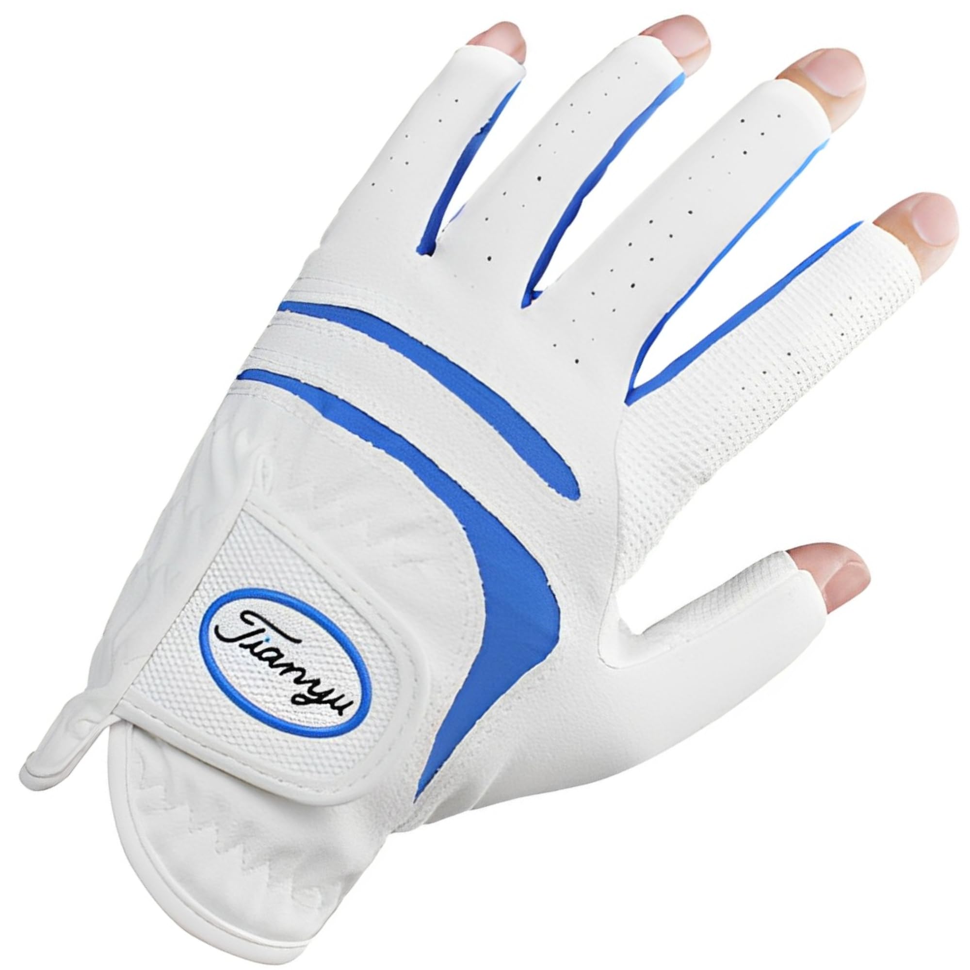 【送料無料】AZ-FRONT 指先カット PU素材通気性ゴルフ手袋 メンズ スマホ対応 滑り止め タッチスクリーン対応 色:アイスブルー、サイズ:24