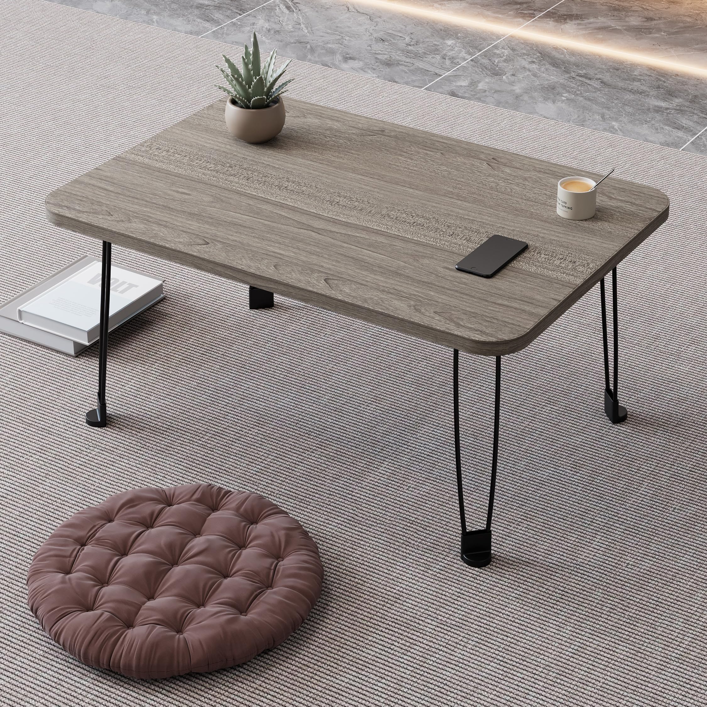 【送料無料】【2025年NEW多機能 折りたたみテーブル 非常に安定している 】折り畳みテーブルパソコンデスク 折りたたみ机 簡易テーブル 座卓 おりたたみテーブル ベッドテーブル ローテーブル 折りたたみミニテーブル 完成品 大容量 色：グレー木色、サイズ：70*48*35cm