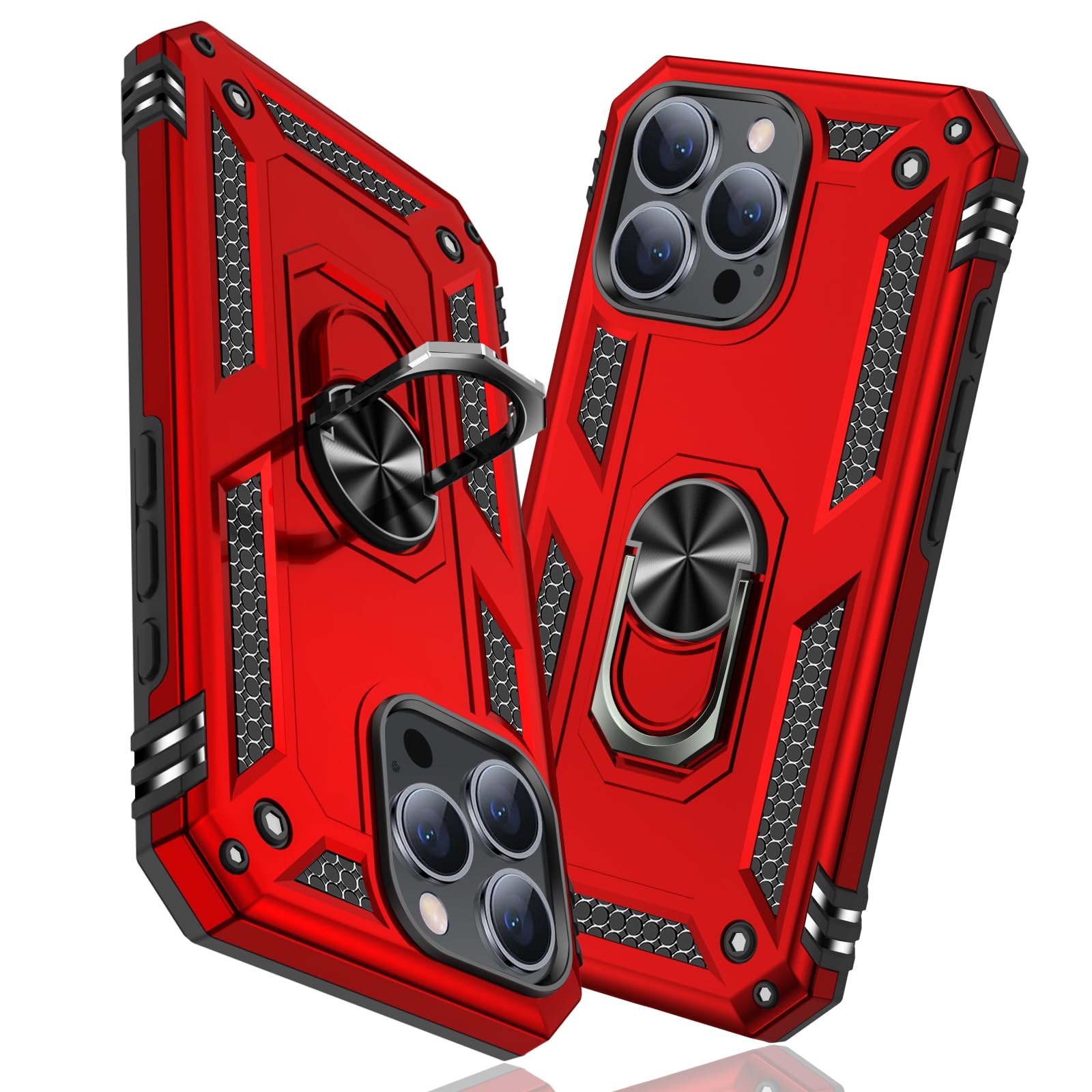 【送料無料】TMUJWS iPhone 16 Pro Max 用ケース リング 耐衝撃 衝撃吸収 傷防止 全面保護 カメラ保護 スタンド付き TPU+PCバンパー 指紋防止対策 二重構造 360度回転 防塵 車載ホルダー対応 黄変防止 米軍MIL規格 軽量 薄型 耐傷性 安心保護 滑り止め 人気 色：レッド