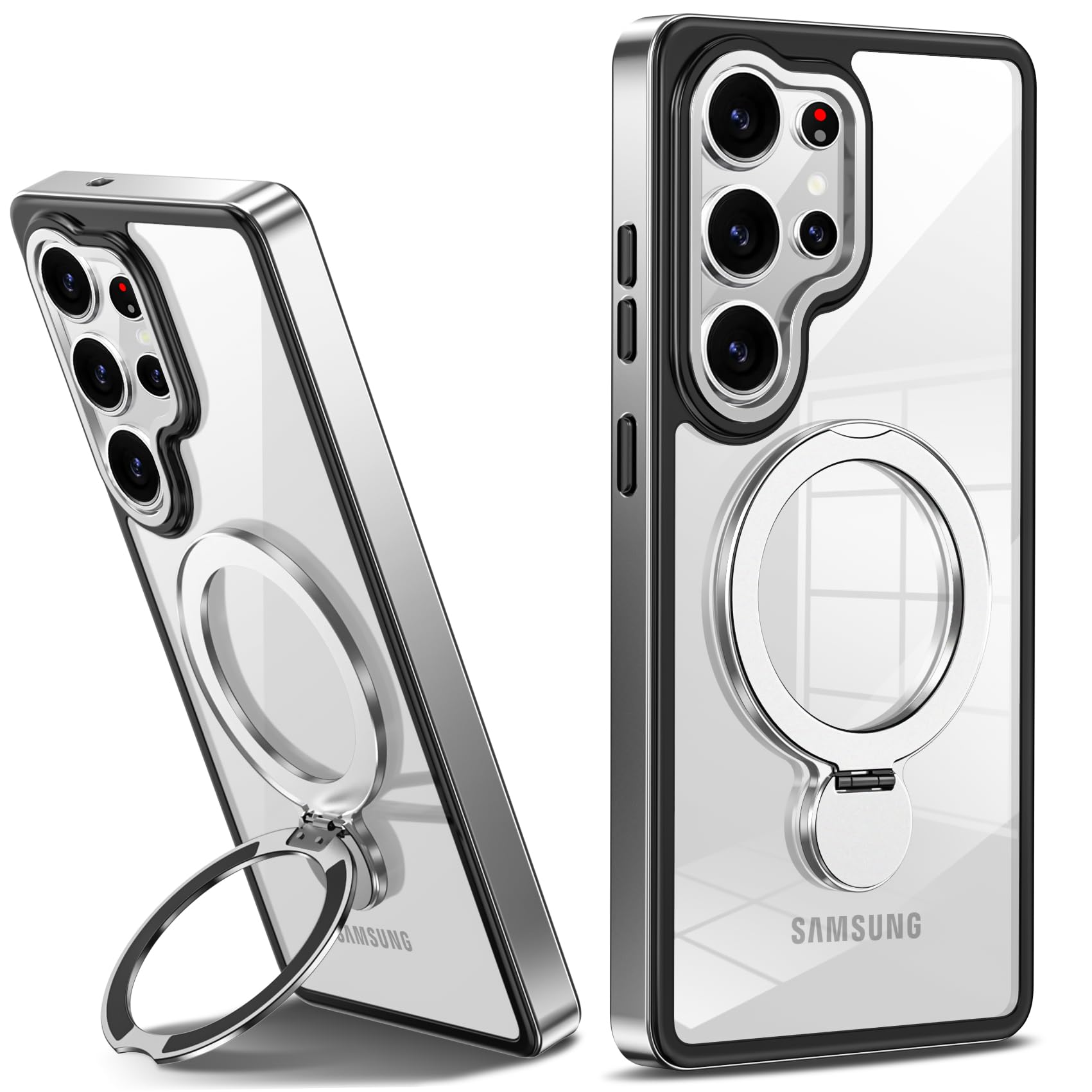 商品情報商品の説明対応機種：Samsung Galaxy S25 Ultra [SC-52F SCG32] 用携帯電話主な仕様 対応機種：Samsung Galaxy S25 Ultra [SC-52F SCG32]用に対応なので、機種を間違いないようご注意下さいハイブリッド構造設計：背面に高級なハードPC素材を採用し、側面にTPU素材を使うことで、四隅にエアクッションを配置したデザインで、強力な全周保護システムを提供し、あらゆる方向から携帯電話を保護します360°回転スタンド：スタンドリングは360度回転可能、どの角度でもスマホをしっかり支えます。動画鑑賞やビデオ通話の際に、手が自由になり、より快適な使用体験を提供します。使用しない時はケースにスマートに収まります。リングには超吸着力のN52超強力磁石が内蔵されており、磁気カーマウントなどの磁気吸引力のある物体に携帯電話をしっかりと取り付けることができます全面保護：液晶画面より1.2 mm、カメラレンズより1.5 mm高い高低差設計を採用し、カメラ周囲を完全に覆うレンズ保護設計で、スマートフォン本体を徹底的に守ります。スクリーンやレンズの破損リスクを低減、高額の修理費を節約。注：本商品はレンズ保護フィルムを持参していますフィット感抜群：本体にぴったりフィイットするよう設計し、精巧をきわめていることの孔位で、端末にピッタリとフィットします。ボタンが独自の設計を採用、反応がよくて程よい押し心地を実現