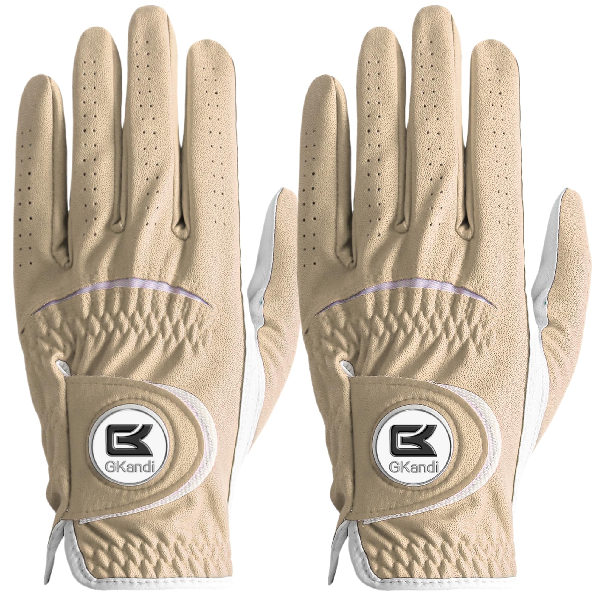 【送料無料】ゴルフグローブ メンズ 2枚セット 天然羊革とマイクロファイバーレザー ソフトな着用感と グリップ力 伸縮 通気 耐摩耗性 雨 汗に強い 全天候モデル ゴルフマーカー付き NAPU-066 色：ベージュ(左手用2枚)、サイズ：25