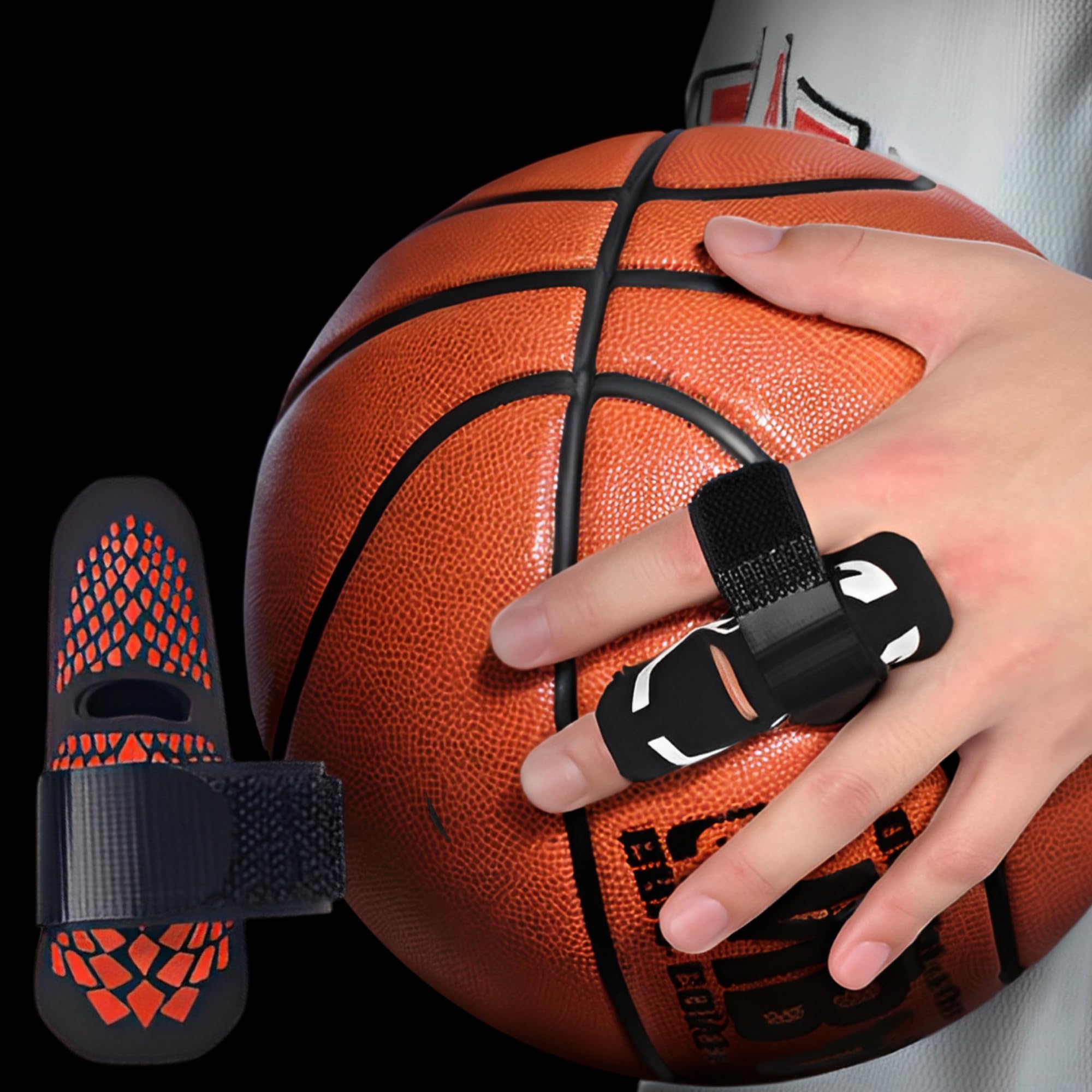 【送料無料】AZ-FRONT 指サポーター スポーツ用 厚手クッション設計 調整可能バンド付き 指固定 突き指防止 バスケ バレー 色：フレイムレッド、サイズ：S/M