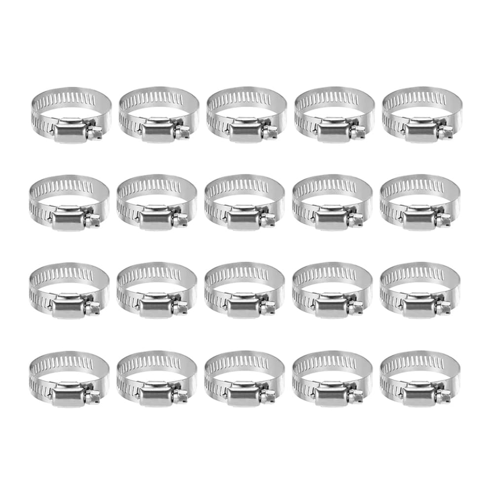 【送料無料】ホースバンド 20個入り 対応 ステンレス バンド ホースクランプ SUS304ステンレス製 ネジタイプホース締め金 ホースバンド 調整可能 強力固定 配管用 汎用 収納ボックス付き 色：シルバー、サイズ：10mm-16mm