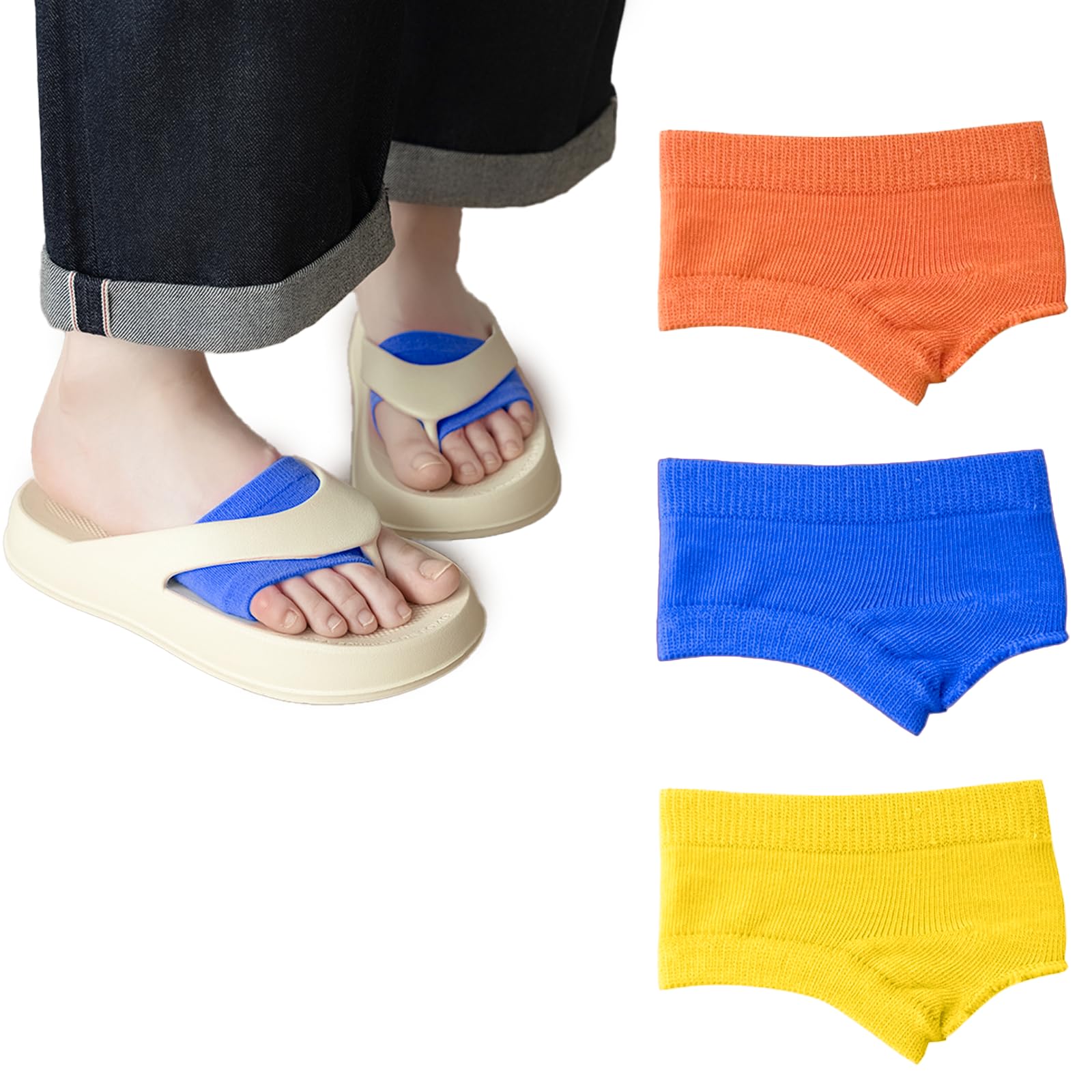 【送料無料】[DsHome] 靴下 レディース 2本指 フットカバー ソックス 3足 セット パンプスソックス 滑り止め付き 色：オレンジ色＋ブルー色＋黄色、サイズ：Free Size