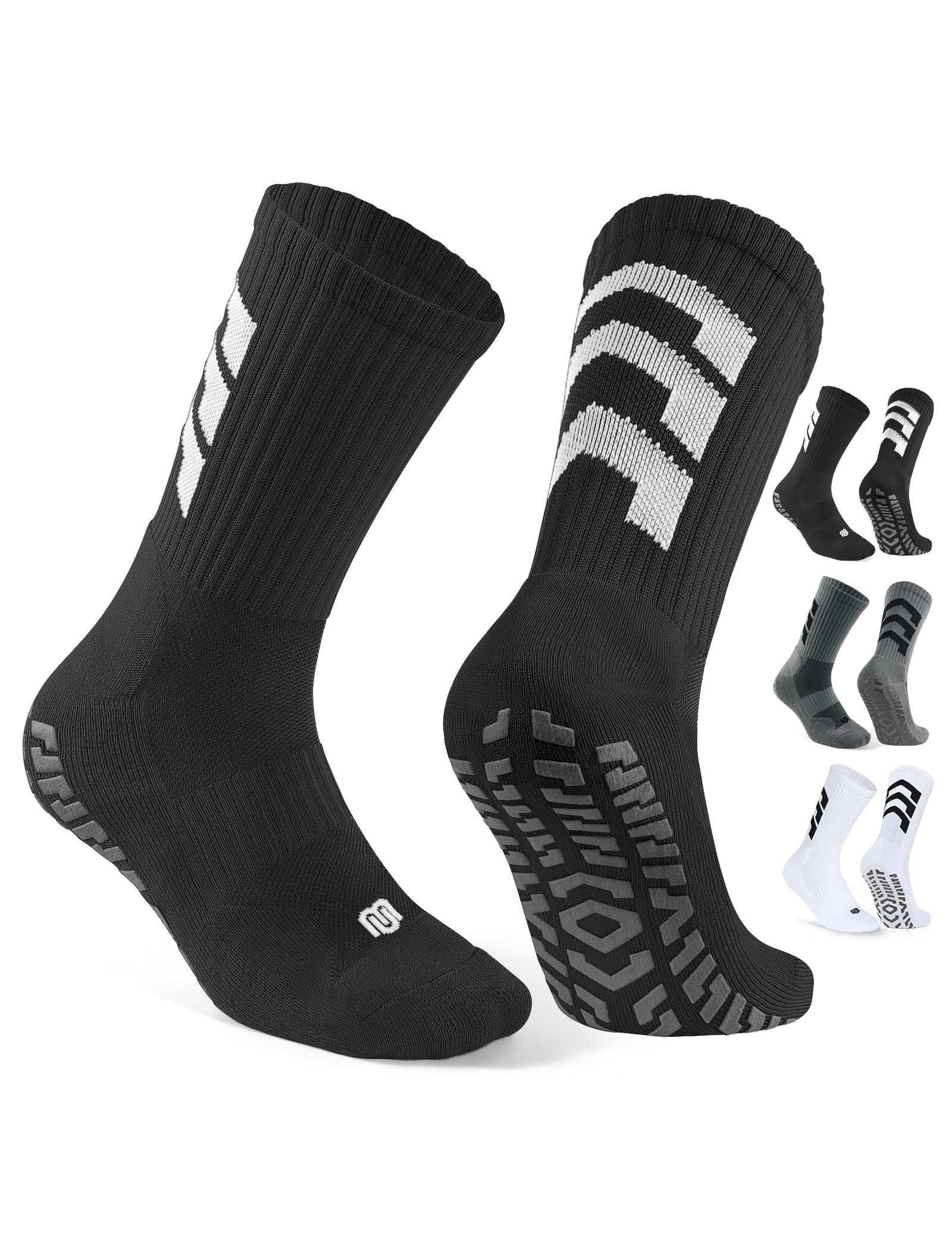 【送料無料】[CLOSEMATE] サッカーソックス 靴下 メンズ 滑り止めソックス スポーツ フットボール 防臭吸汗 グリップソックス 吸湿速乾 靴下 パイル 3足 バスケットボール ハイキング ランニング 色：4　ブラックC*1グレ-C*1ホワイトB*1、サイズ：M