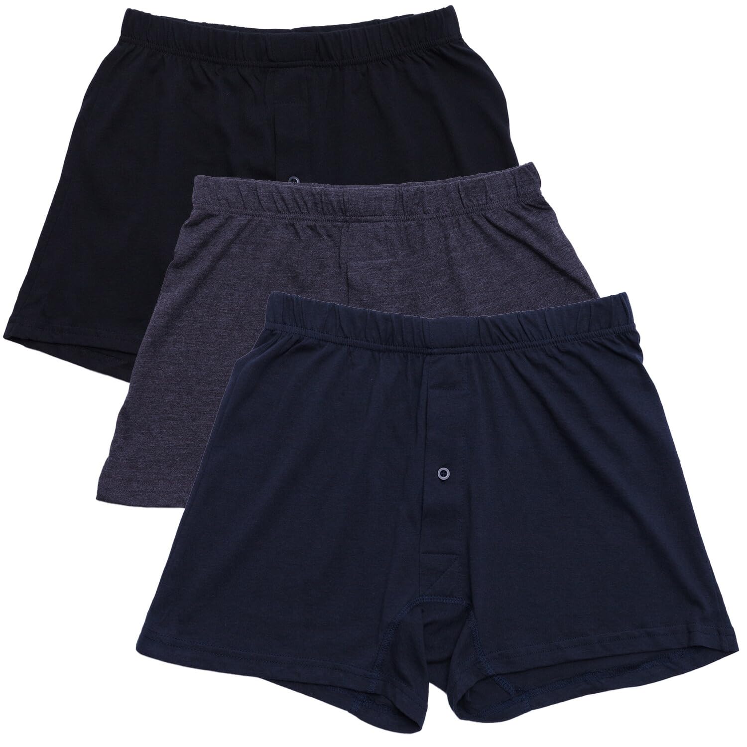 【送料無料】[Y's factory] ニットトランクス 綿100% やわらか肌着 抗菌防臭加工 前あき 3枚セット 下着 アンダーウエア 色：3枚セット(ブラック＋チャコール＋ネイビー)、サイズ：L