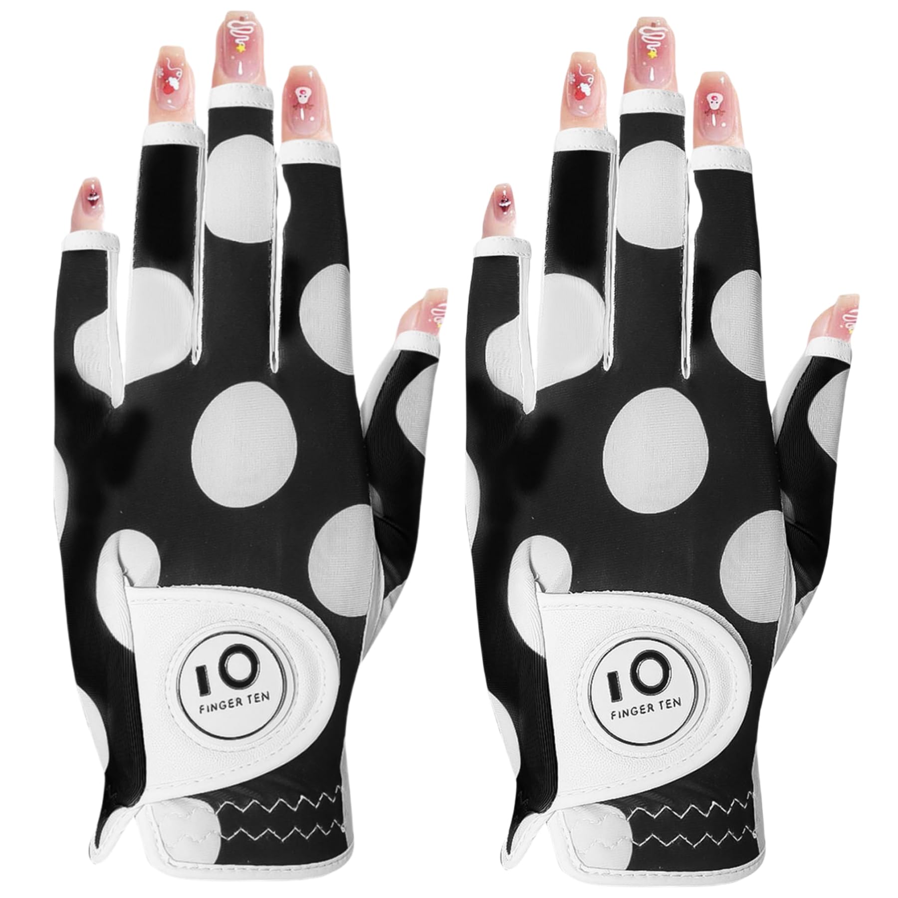 【送料無料】ゴルフグローブ レディース 両手 羊革とマイクロファイバーレザー ストレッチ生地 ソフト 柔らかめ 伸縮 通気 耐摩耗性 滑りにくいグリップ 雨 汗に強い 全天候モデル ゴルフマーカー付き NYS-018 色：ブラック（左手、指先カット）、サイズ：18