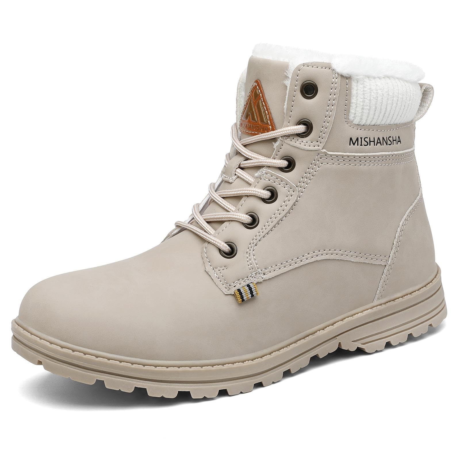【送料無料】[Mishansha] ショートブーツ メンズ レディース スノーブーツワークブーツ 裏起毛 防水 防寒 ハイカット ブーツ 滑り止め 色：ベージュ、サイズ：24.0 cm