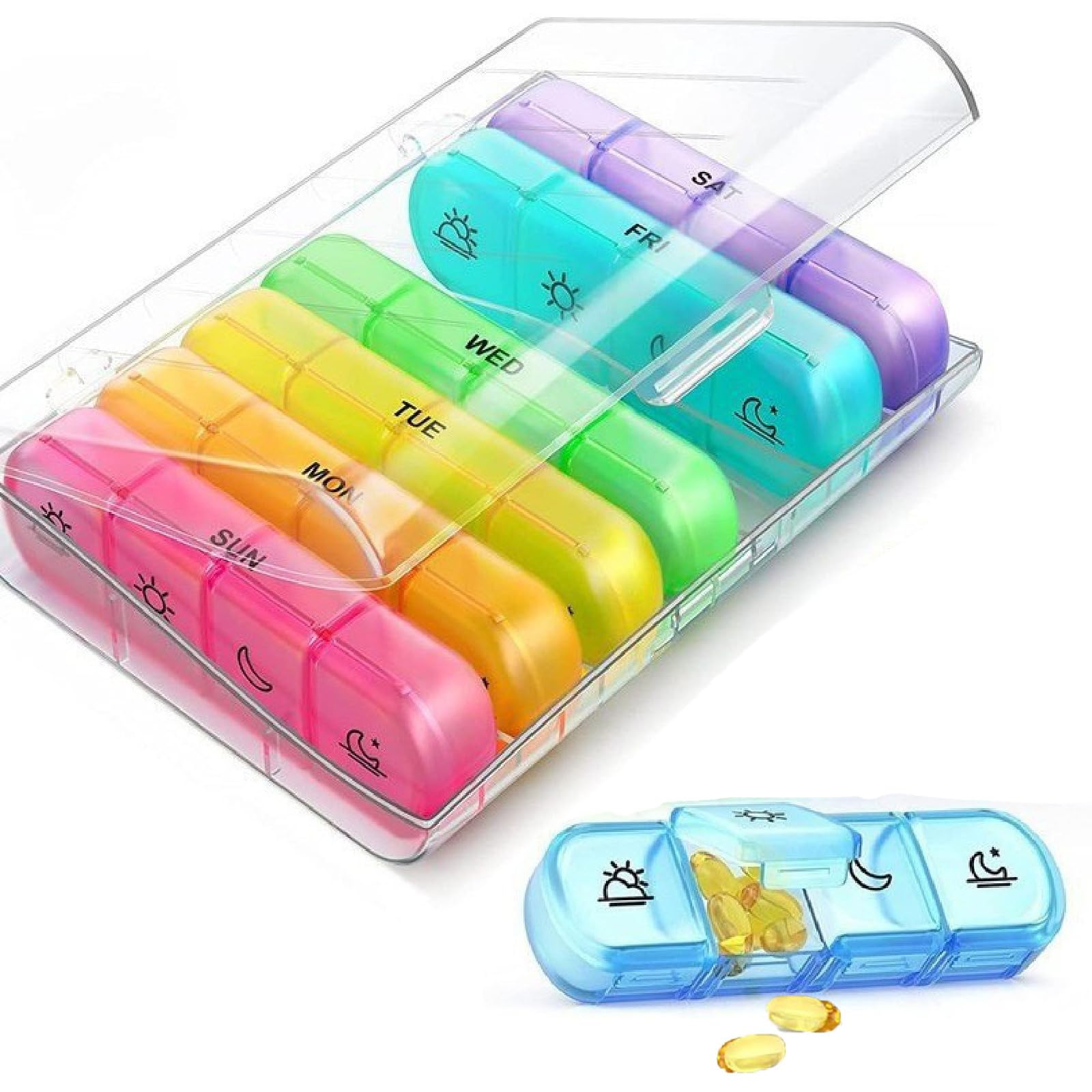 【送料無料】ピルケース 1週間 1日4回 朝昼晩 薬ケース 大容量 携帯用 サプリメントケース 曜日別 飲み忘れ防止 持ち運び （黒い 1日4回） 色：C 薬ケース 1週間 カラー(透明シェル)、サイズ：1日4回